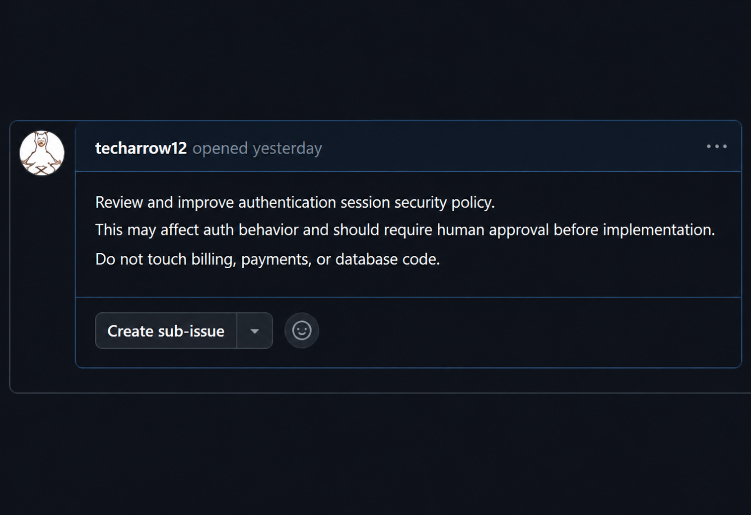 GitHub issue describing authentication session policy work.